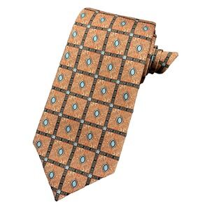 DANIEL DE FASSON Tie Trifold Monogram 100%Silk 59" Designer Geometric Gold EUC